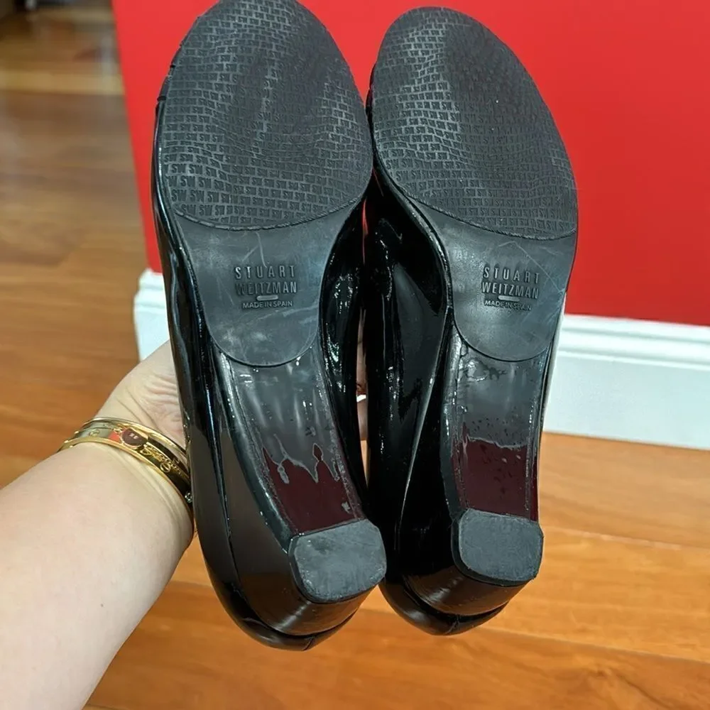 Stuart Weitzman Black Patent Leather Peep Toe Pumps‎ Size 9